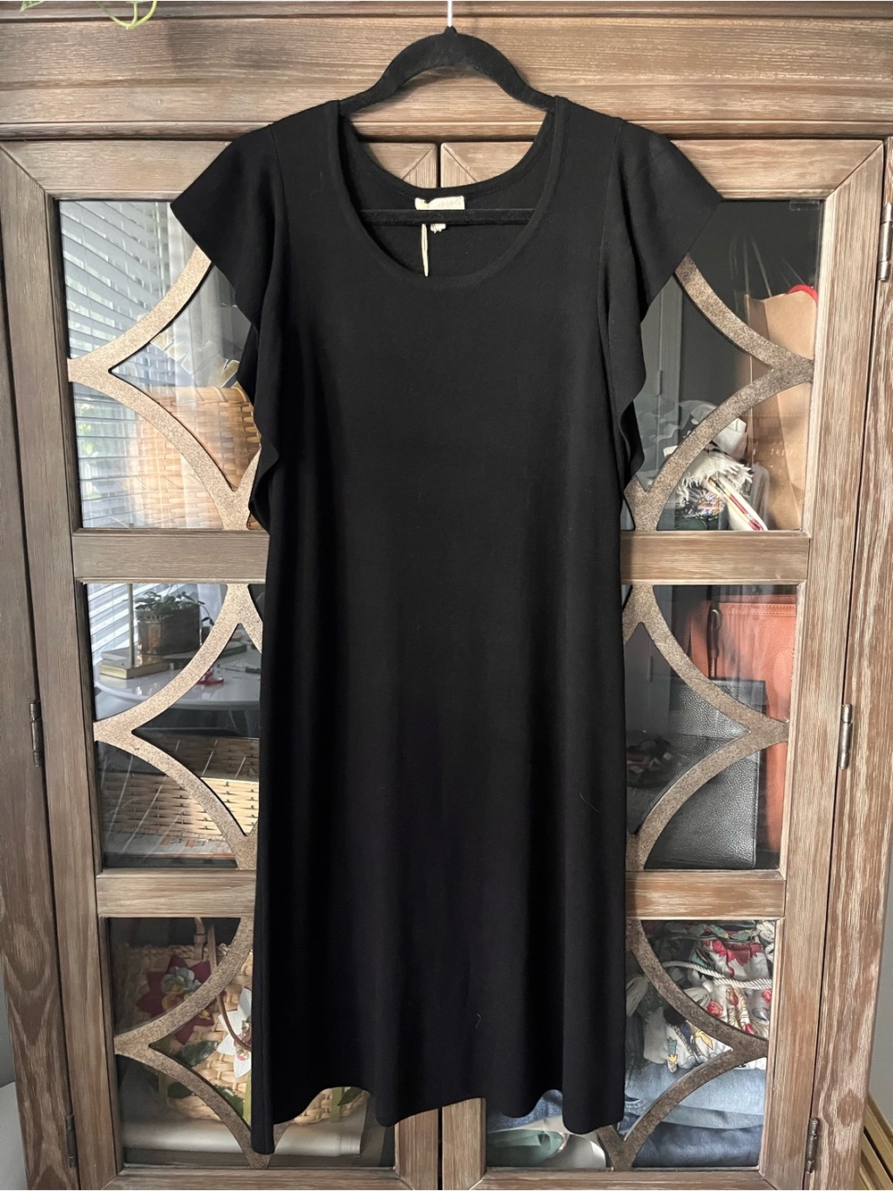 Mystree Black Midi Dress with Flutter Sleeves